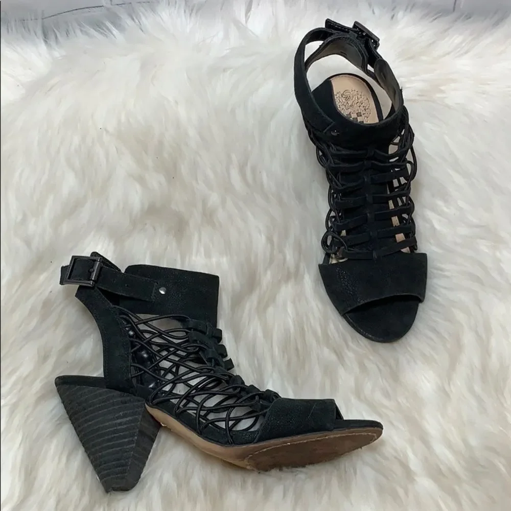 Vince Camuto Esray Black Suede Sandals Sz‎ 7